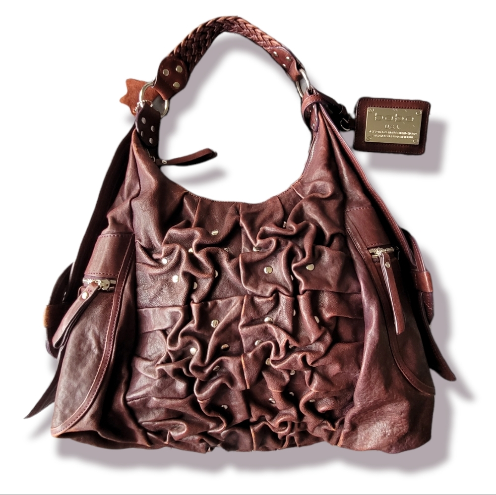 Bebe Vintage Y2K Oversized Leather Chunky Studded Ruched Boho Hobo Shoulder Bag